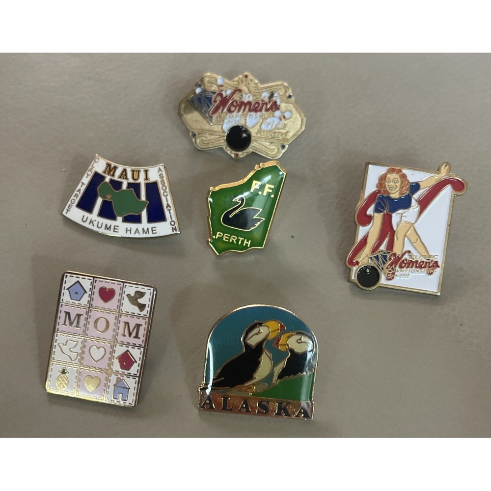 Lot‎ Of 6 Vintage Lapel Pins WBA Maui Alaska FF Perth Mom